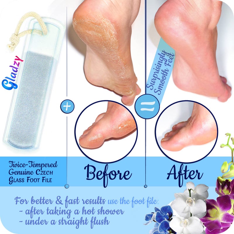 GLADZY Czech Glass Foot File Callus Remover â€“ Double Sided Etched, Different Grit Coarse & Fine Surfaces for Hard Skin & Cracked Heels, Professional Pedicure Tool, Washable Reusable, Made in EU - Image 4